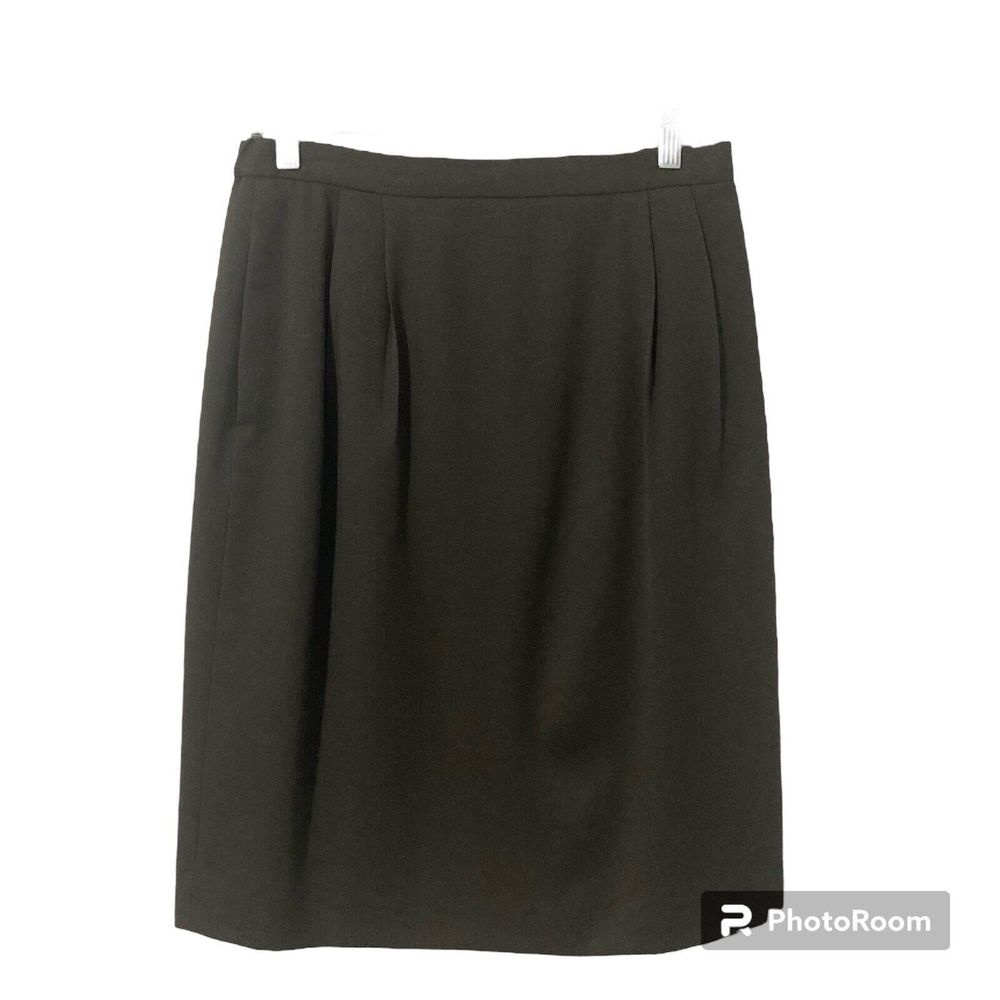 Lands End Sz 12 Pencil Skirt 100% Wool Back Slit Side Pockets Sage Green USA